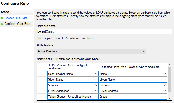 Configure Rule - DefaultClaims Configure Rule - DefaultClaims