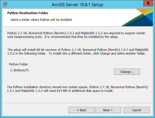 Python Destination dialog box Python Destination dialog box