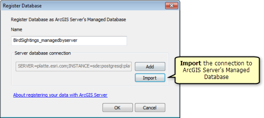 In the Register Database window, import the connection to a managed database. In the Register Database window, import the connection to a managed database.